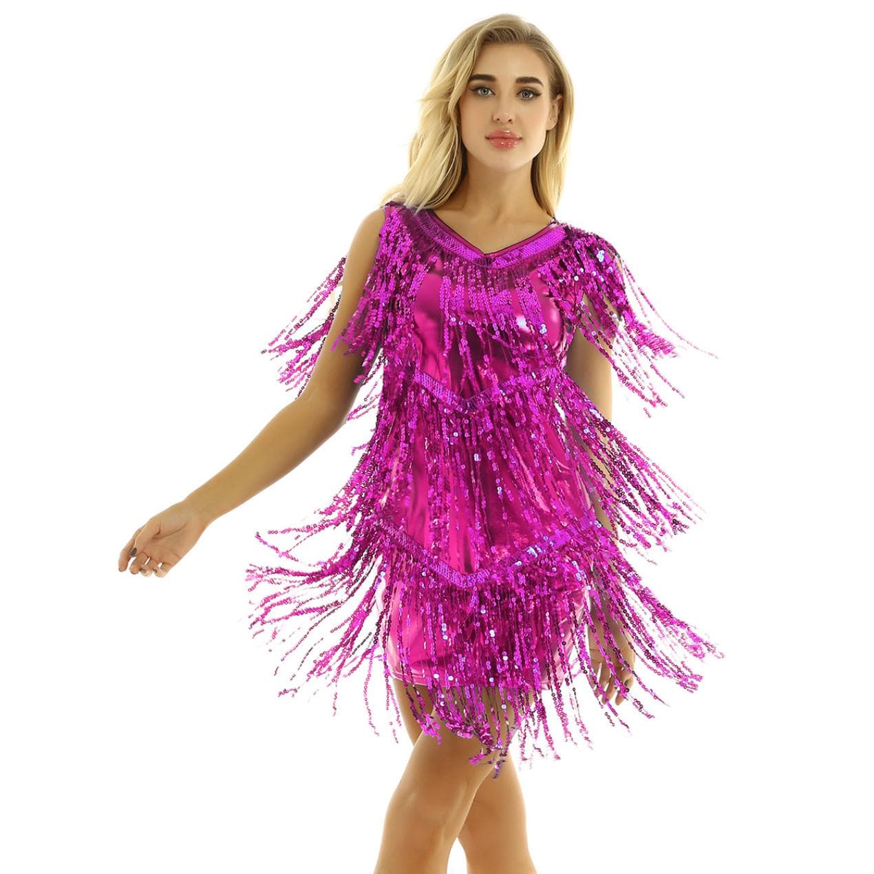 Women's Fancy Dress Dance Costume Cocktail Evening Gown Womens Clothing Summer Dresses Fringe Dresses M Rose