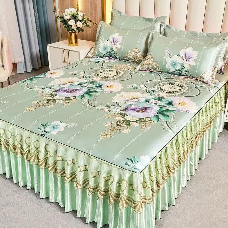 3Pcs/Lot Double Bed Sheet Set Classic Lace Royal Blue Bed Sheet Bed Skirt, Machine Washable Wedding Bedspread Mattress Cover 200X220CM