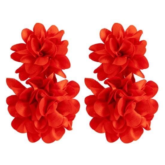 1 Pair Ear Clip Fluffy Fabric Flower Petal Exaggerated Non-pierced Pastoral Long red