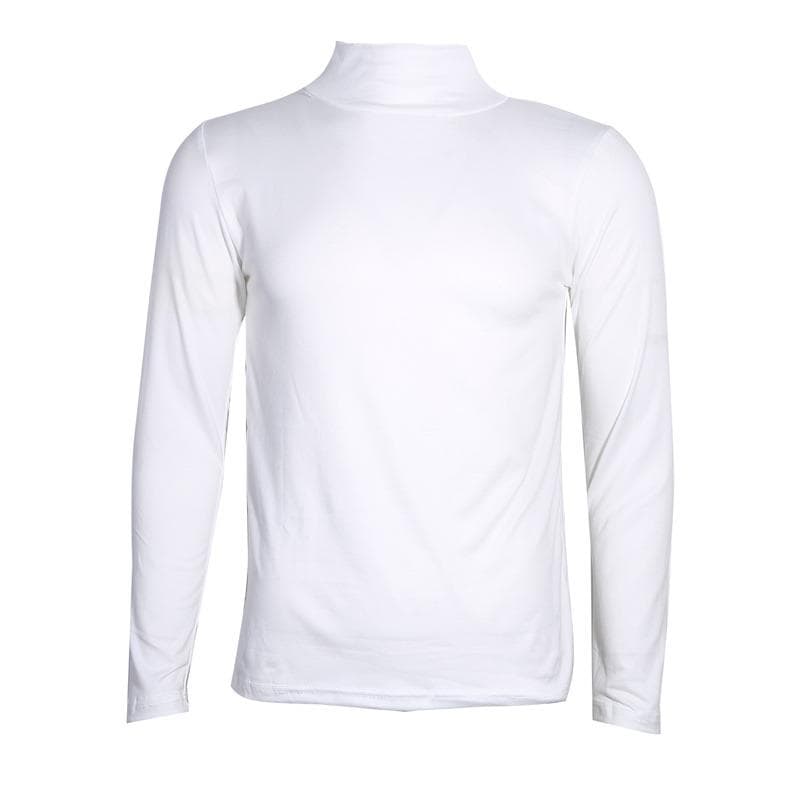 Men Tops Fashion Casual Slim Fit Male Basic Turtleneck Spring Autumn High Collar Pullover Bottoming Plain T-shirt Soft Warm Long Sleeve Man Knitwear XL white