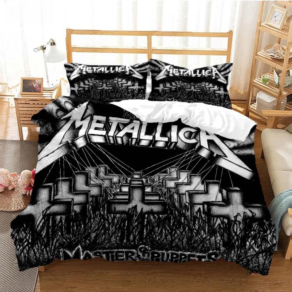 Metal Music Band M-Metallica Bedding Set Single Twin Full Queen King Size Bed Set Adult Kid Bedroom Duvet cover Set Home Textile EU Twin 135x200cm