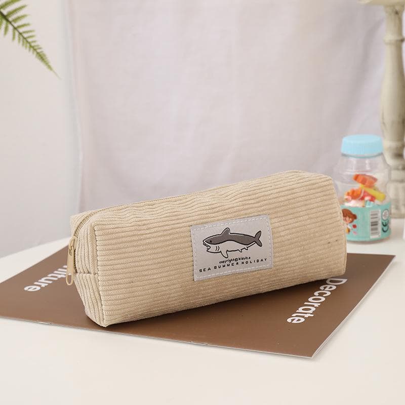 Corduroy Pencil Case Korean Stationery Pencil Pouch Estuche Escolar Shark Pen Case School Supplies Trousse Scolaire Pencilcase beige