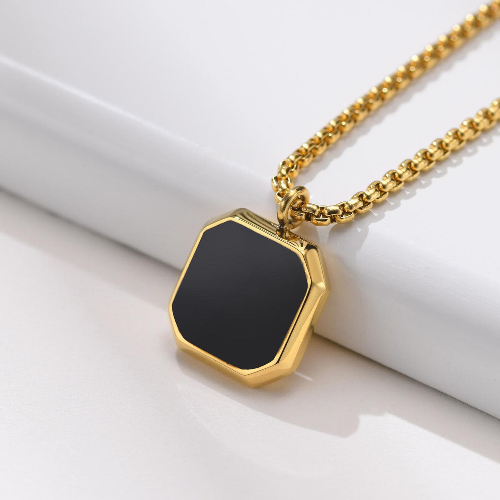 Men Stainless Steel Geometric Square Pendant Necklace Casual Punk Boy Gift Jewelry gold