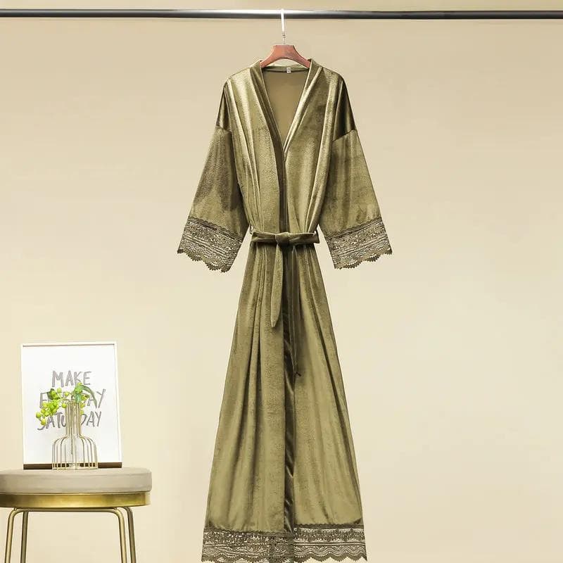 Long Velvet Robes with Lace Robe Women Bride Bridesmaid Kimono Bathrobe Party Soft Lady Wedding Homewear Warm Velvet Robe Gown Plus size