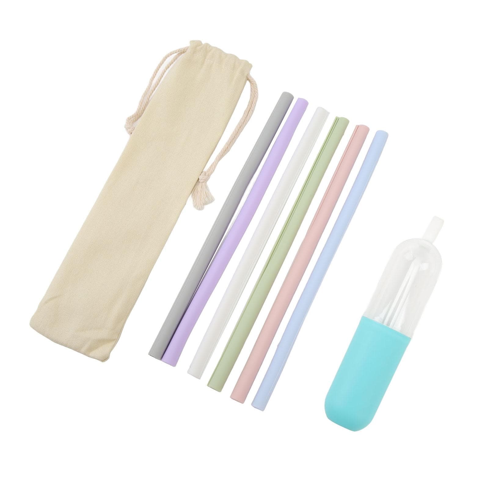 6PCS Openable Straws Silicone 9.8in Snap Washable Reusable Easy to Clean with Storage Box Bag