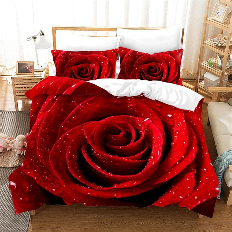 Romantic Rose Floral Duvet Cover With Pillowcases Flowers Print Bedding Set Queen For Valentine's Day Adults Girls Teens Decor EU single(135x200cm)