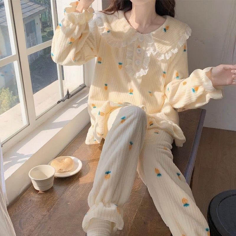 Sweet and Cute Princess Style New Coral Velvet Pajamas for Women In Autumn and Winter with Velvet and Thickening That Can Be Worn At Home. 2XL