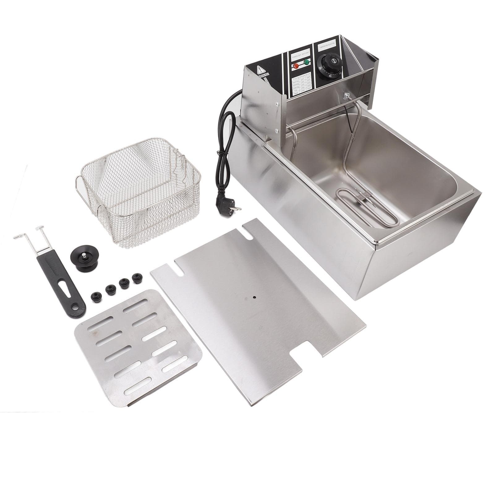 Electric Deep Fryer Stainless Steel Single Cylinder Single Sieve 6L Electric Immersion Deep Fryer silver
