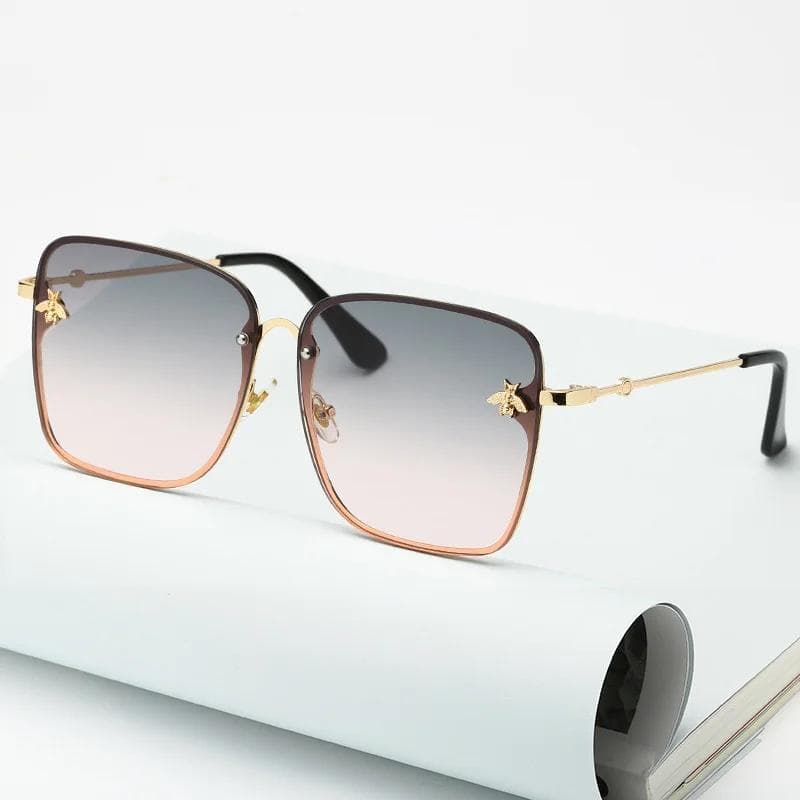 Vintage Fashion Oversized Rimless Sunglasses Women Luxury Brand Retro Gradient Bee Square Sun Glasses Female 1PC