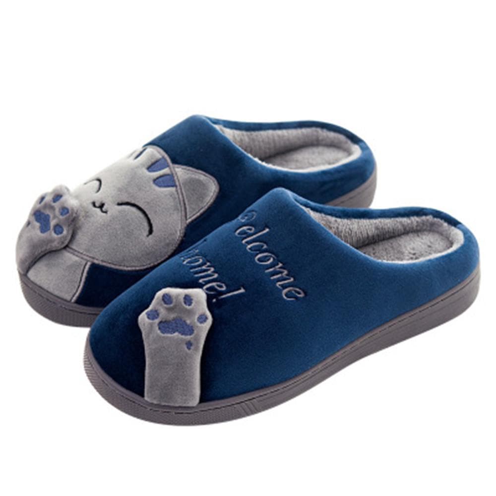 Women Winter Cotton Home Slippers Cartoon Cat Non-slip Warm Indoors Bedroom Floor Soft Sole Shoes 44-45