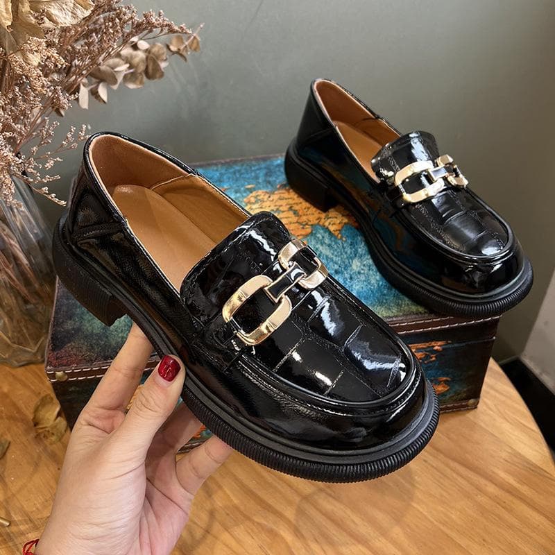 Spring New Leather British Style Small Leather Shoes Women's Shoes All-match Loafers Black Flat Shoes 40 black