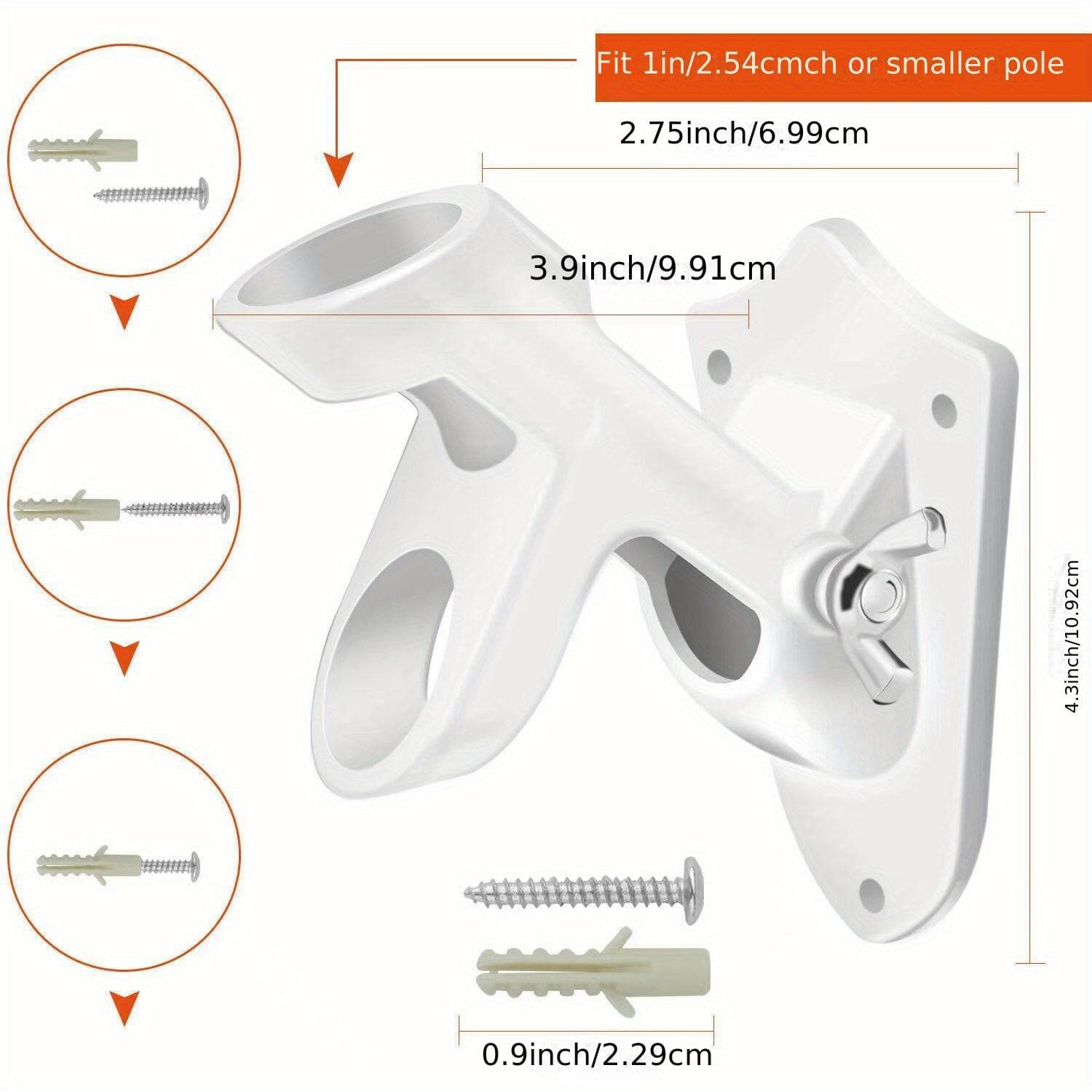 1pc Flag Pole Holder Bracket, 2-Position Wall Mounting Flag Pole Bracket With Steel Hardwares For 1 Flagpole white