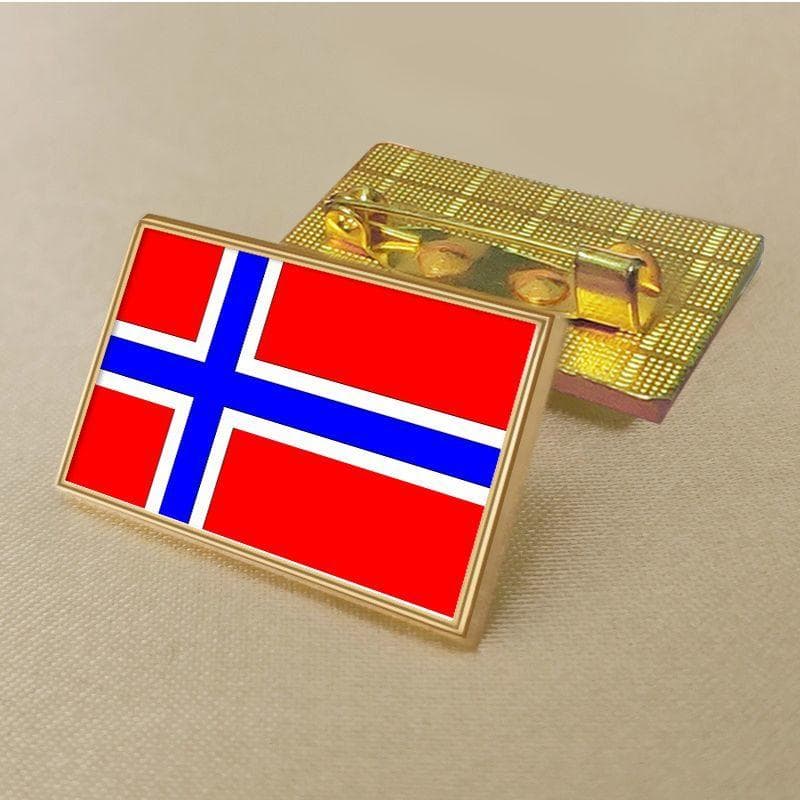 Norwegian Flag Brooch 2.5 * 1.5cm Zinc Alloy Die-cast Pvc Color Printing and Coating Golden Rectangular Shape gold