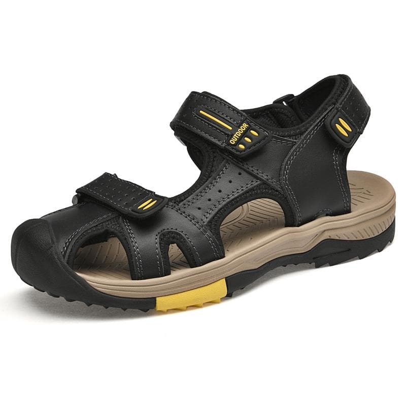 Summer Men's Sandals Handmade Genuine Leather Men's Shoes Mens Outdoor Anti Slip Beach Sandals Fashionable Men's Sports Shoes 40 black