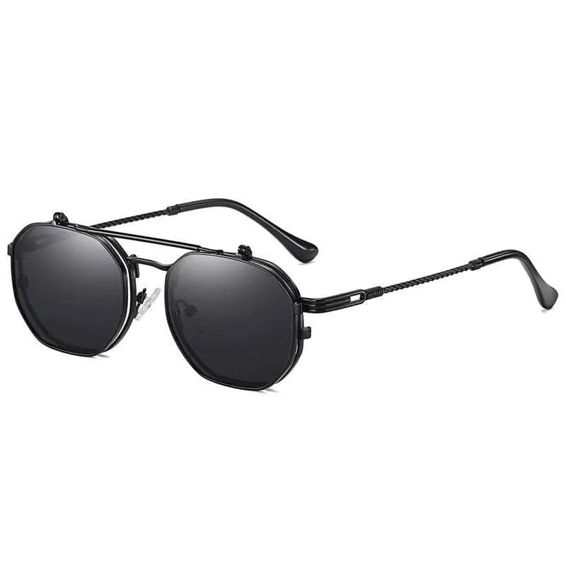 Vintage Steampunk Flip Pilot Sunglasses Retro Polygon Metal Frame Unisex Brand Designer Sun Glasses As picture