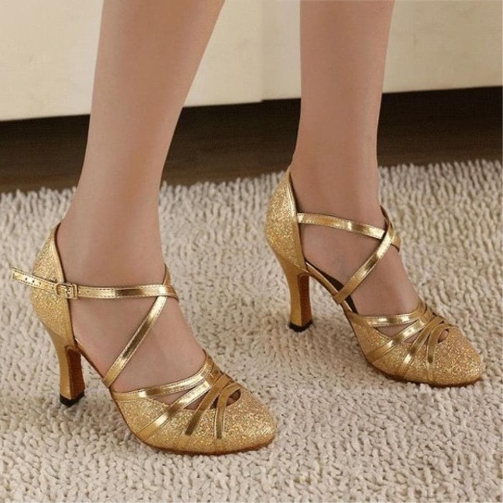 Ladies High Heel Latin Shoes 6cm Women Bling Shoes Ballroom Dancing Shoes 41 gold