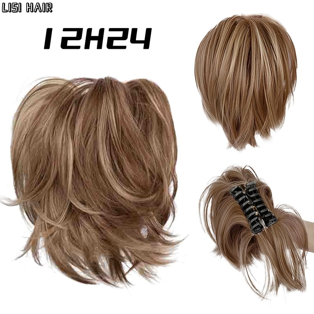 MISS WIG Synthetic Short Wavy Hair Claw Messy Ponytail Wig Extension Effortless Styling And Volume Boost 20cm