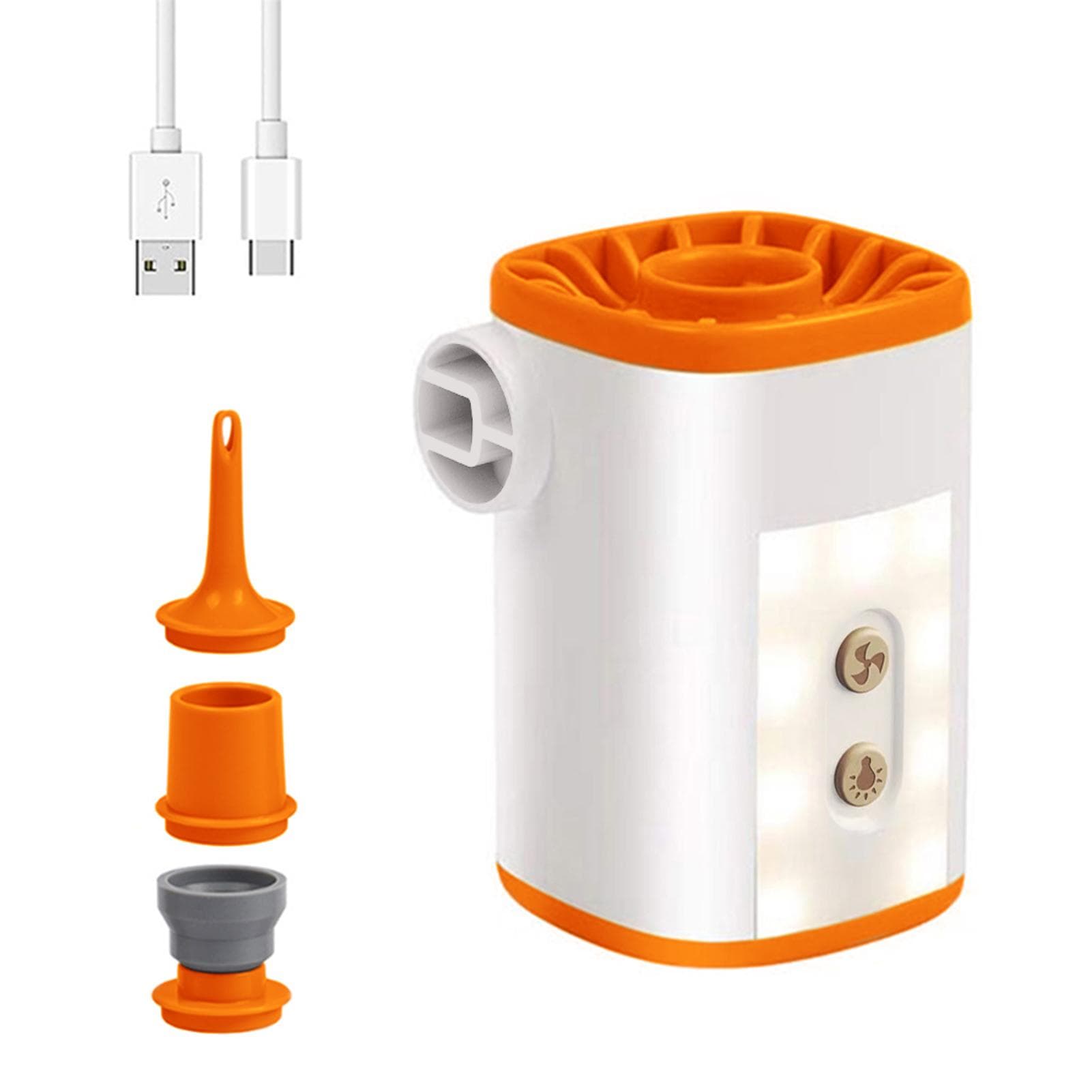 Portable Wireless Electric Air Pump with Light 3600mAh USB Rechargeable Mini Air Pump Quick Fill orange