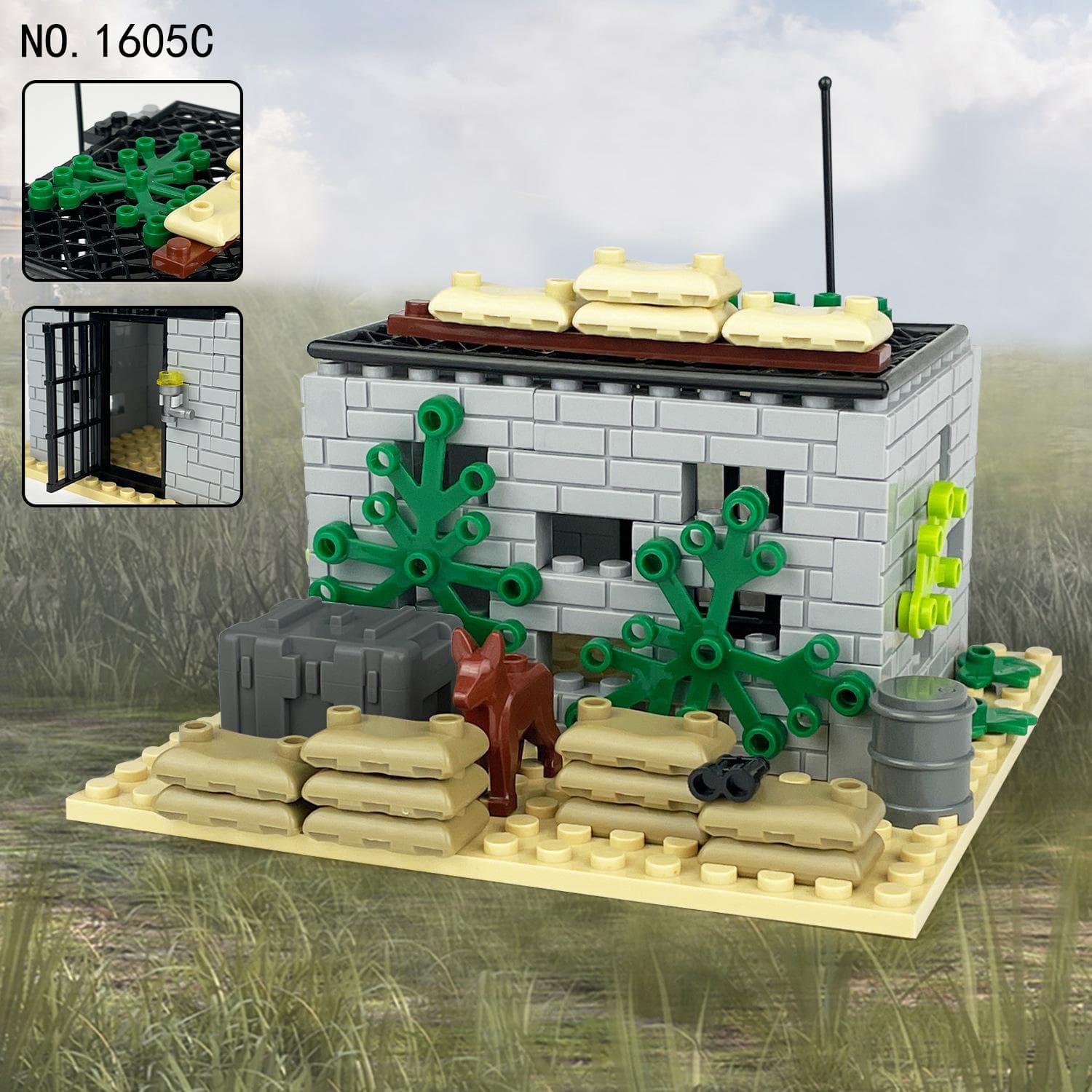 1605C Jungle Defense Pillbox Small Particle Military Building Children's Building Blocks