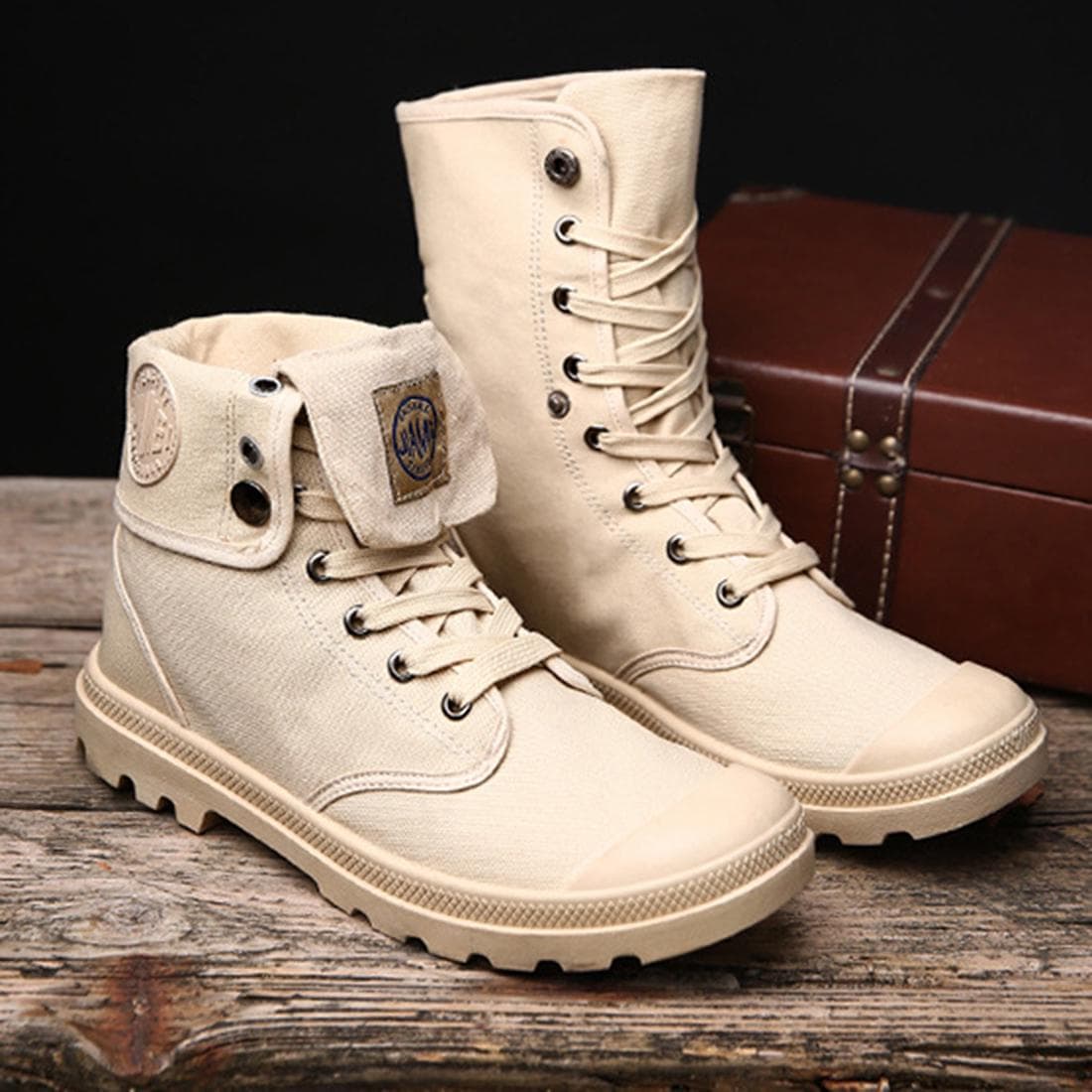 Men Boots Palladium Style High-top Military Ankle Comfortable Leather Shoe Oxford Shoes 40 khaki