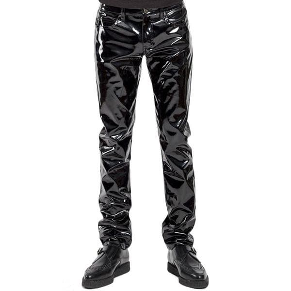Black Wet Look Latex Men Pants Liquid Trousers for Men Motorcycle Leather Pants Rock Style Pants XXL black