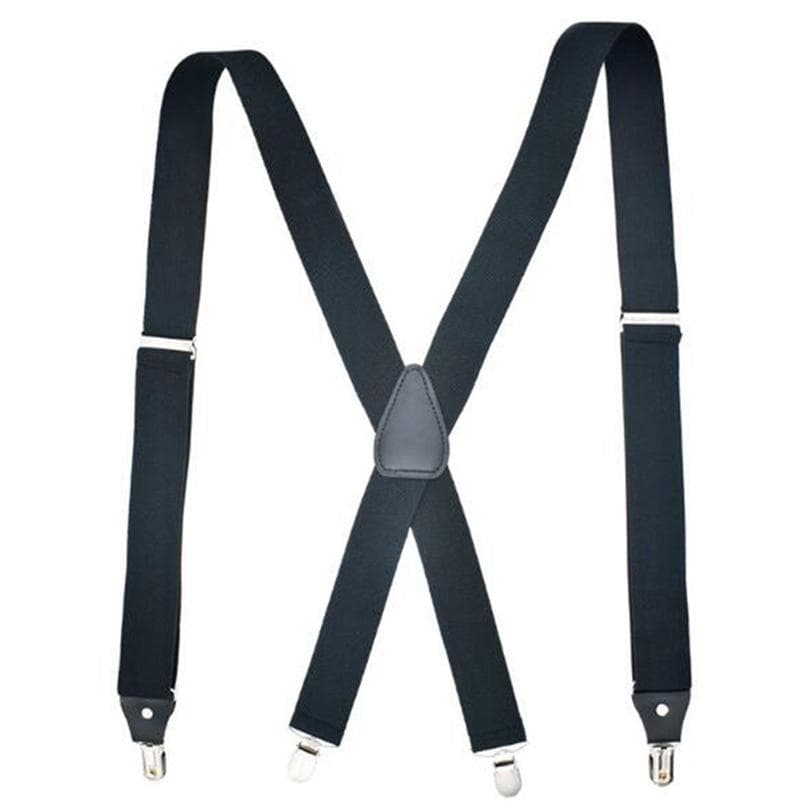 Mens Women Black Elastic Suspenders Leather Braces X-Back Adjustable Clip-on None