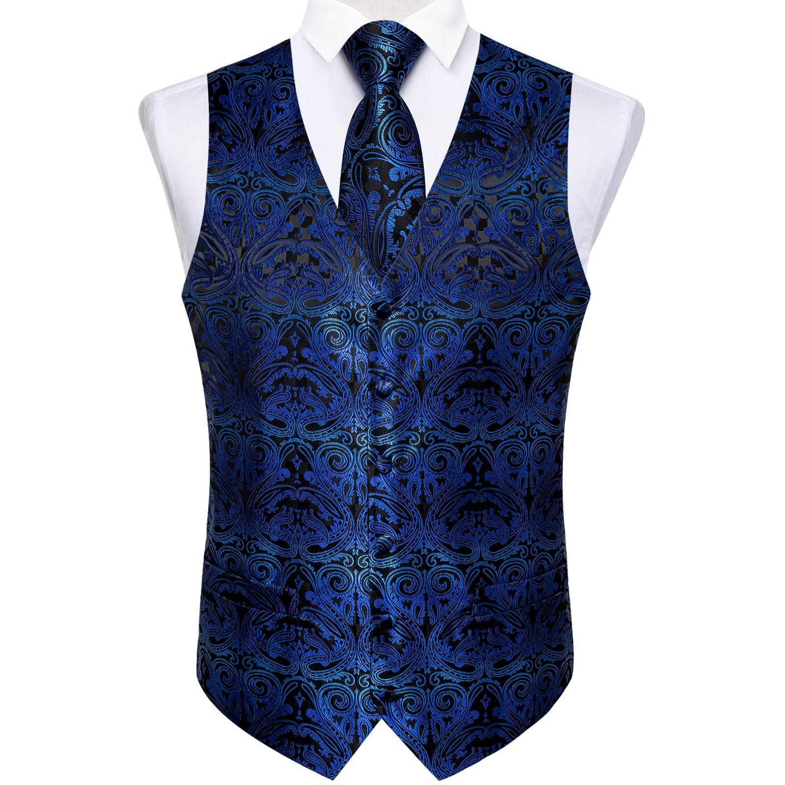 Dibangu Mens Yellow Paisley Vest Suit Waistcoat Hanky Cufflinks Tie Set Wedding S
