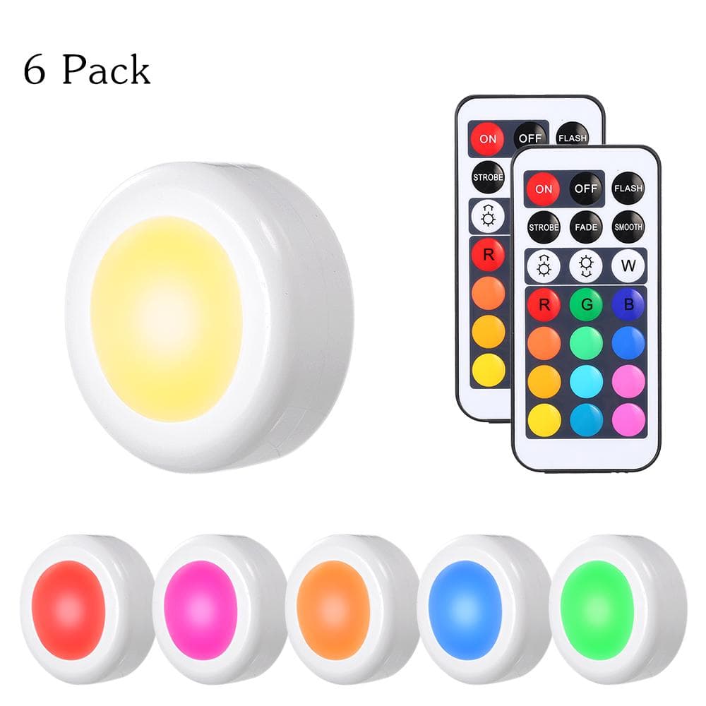 Tomshine DC5V 0.25W RGB LED Cabinet Light Puck Lamp 3 * AAA Battery Powered Operated 6 Packs