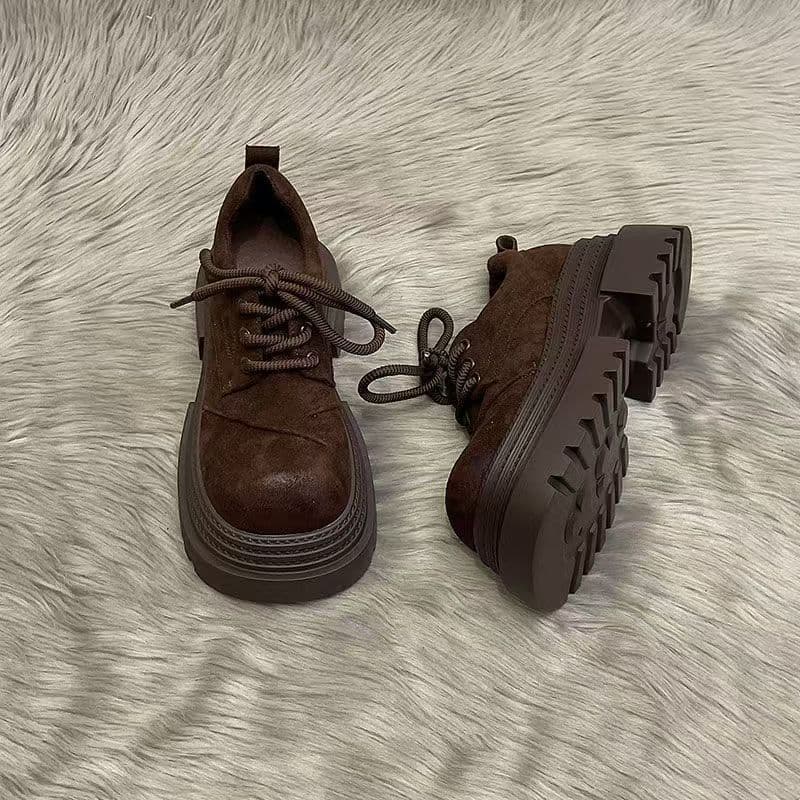 Retro British style big head shoes loafers women's 2025 spring and autumn new versatile lace-up fashion trendy platform single shoes women 38 dark brown