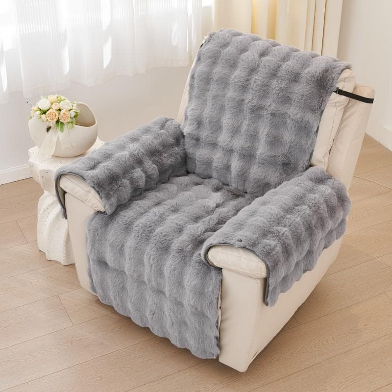 Winter Plush Anti-Slip Chivas Massage Chair Cushion - Solid Color, Thickened, One-Piece One-piece Armrest & Backrest Cover 60*225cm dark gray