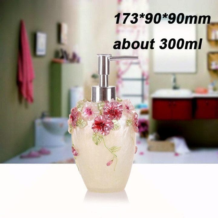 Soap Dispenser Refillable 3D Pump Flower Garden Soap Dispenser Resin Bottle Disinfectant Classic Design for Kitchen Bathroom 300ml pearl white