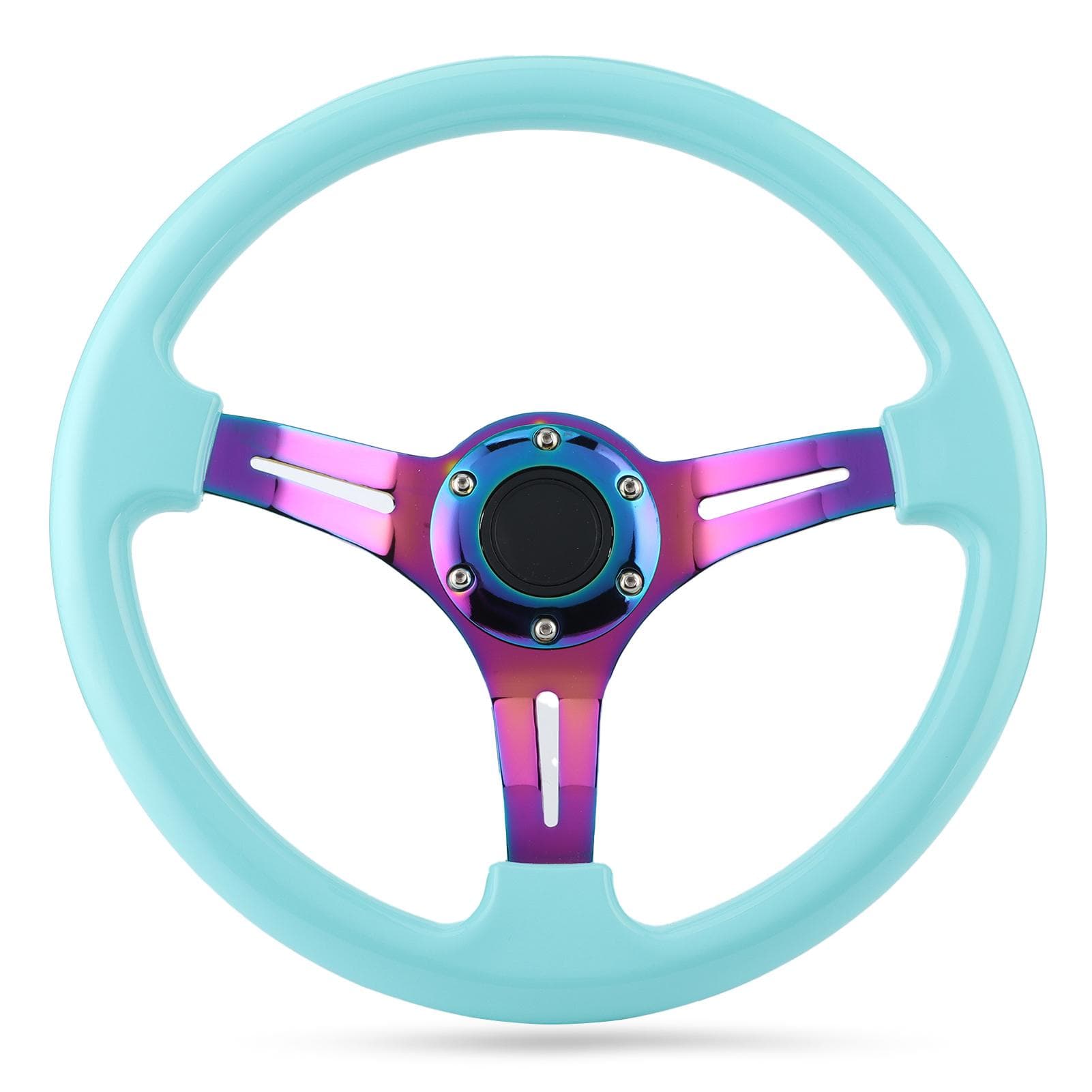 6?Bolt Racing Steering Wheel Replacement 350mm Dia Universal Deep Dish Light Blue