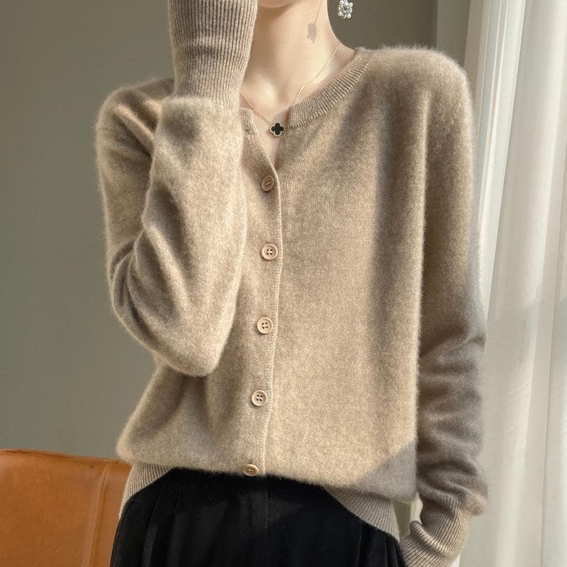 2024 V-Neck Cashmere Cardigan: Women's Versatile Long Sleeve Sweater for Spring, Autumn & Winter XXL camel