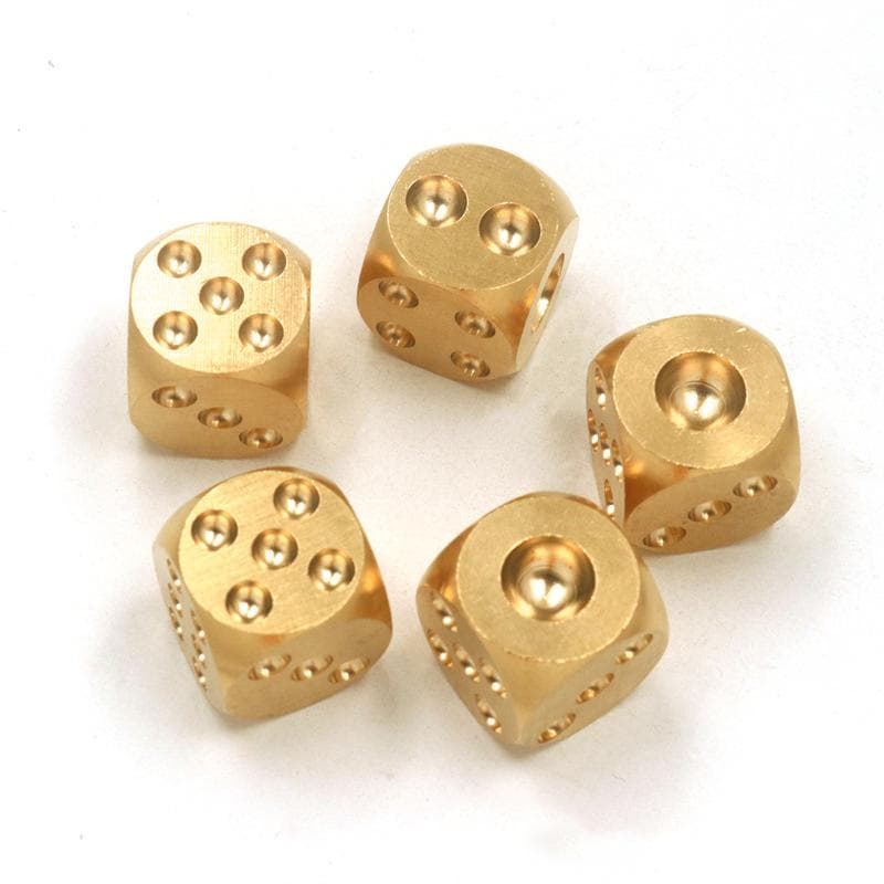 5pcs Metal Dice Solid Brass Gold High-Quality 6-Sided Game Dice Hand Polished Stress Relieving Family Gathering Toy 15mm