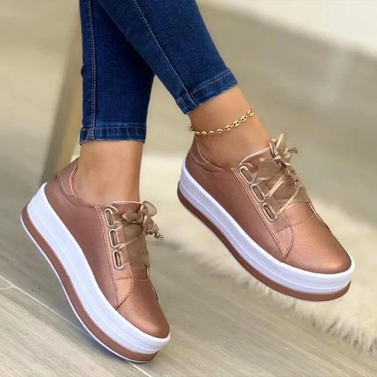 Woman Shoes Casual Sneakers for Women Round Toe Platform Shoes Lace Up Tennis Female Vulcanized Shoes Solid Color Ladies Loafers 43
