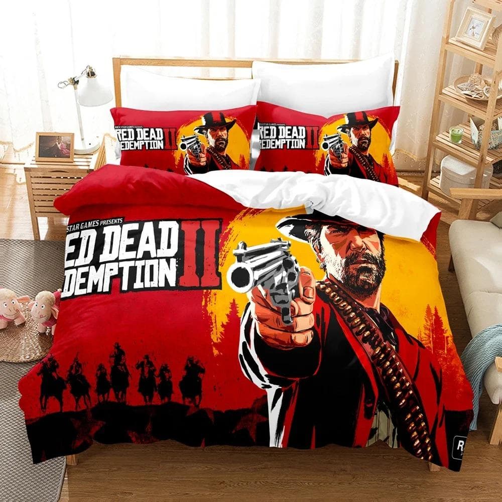 Fashion 3D Red Dead Redemption Bedding Sets Duvet Cover Set With Pillowcase Twin Full Queen King Bedclothes Bed Linen AU Single 140x210cm
