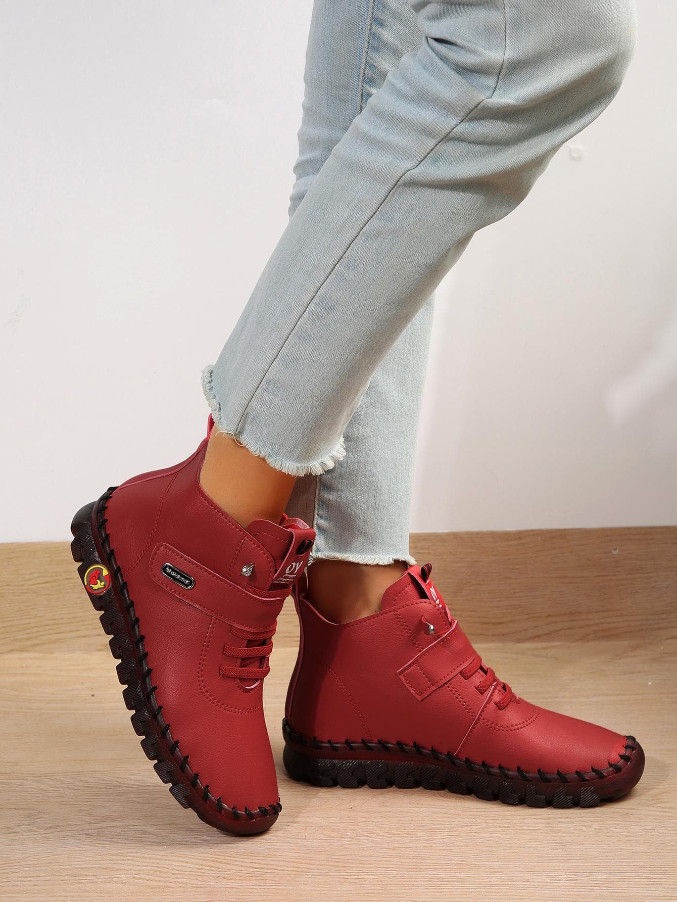 Winter Orthopedic Boots For Women Autumn Fall Leather Shoes With Fur Red Moccasins Woman Ankle Boots Mom Plush Sneakers Shoe 38