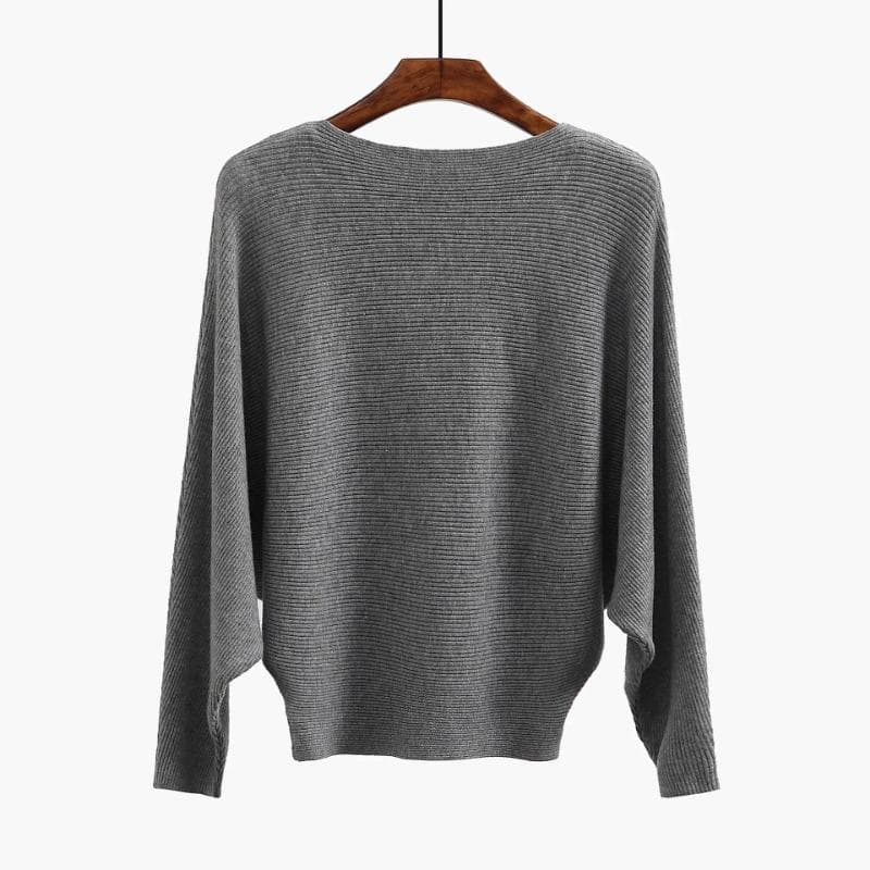 Autumn Batwing Long Sleeve Knitted Sweater Casual Slash Neck Solid Warm Pullover Fashion 18 Colors Loose Jumpers Tops 29626 One Size gray