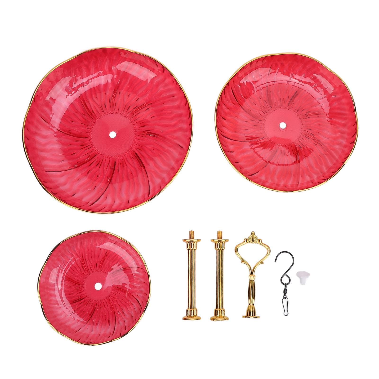 3 Tiered Hanging Bird Feeder Acrylic Hanging Bowl Bird Bath Tray with Hanger Hook for Garden red