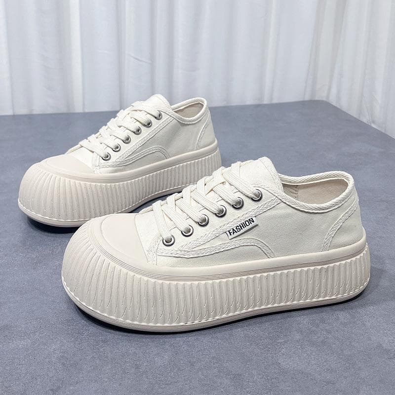 Ugly Cute Big Head Canvas Shoes Women's Spring New Biscuit Thick Bottom Casual All-match Small Fragrance Doll Bread Shoes 40