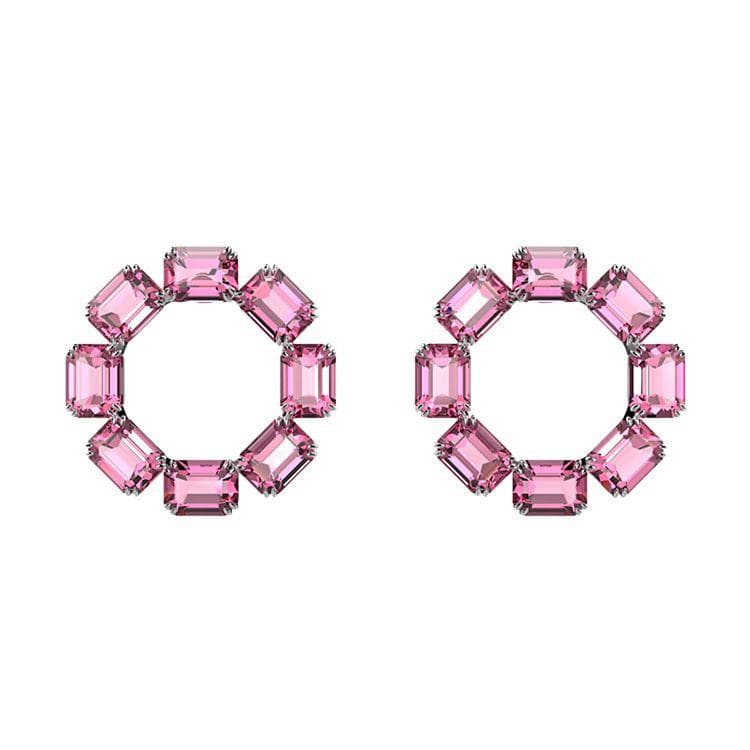 Swarovski Millenia Large Hoop Earrings Octagonal Cut Imitation Crystal Pink Women earrings 5614296 Shopping Bag,Pink,F