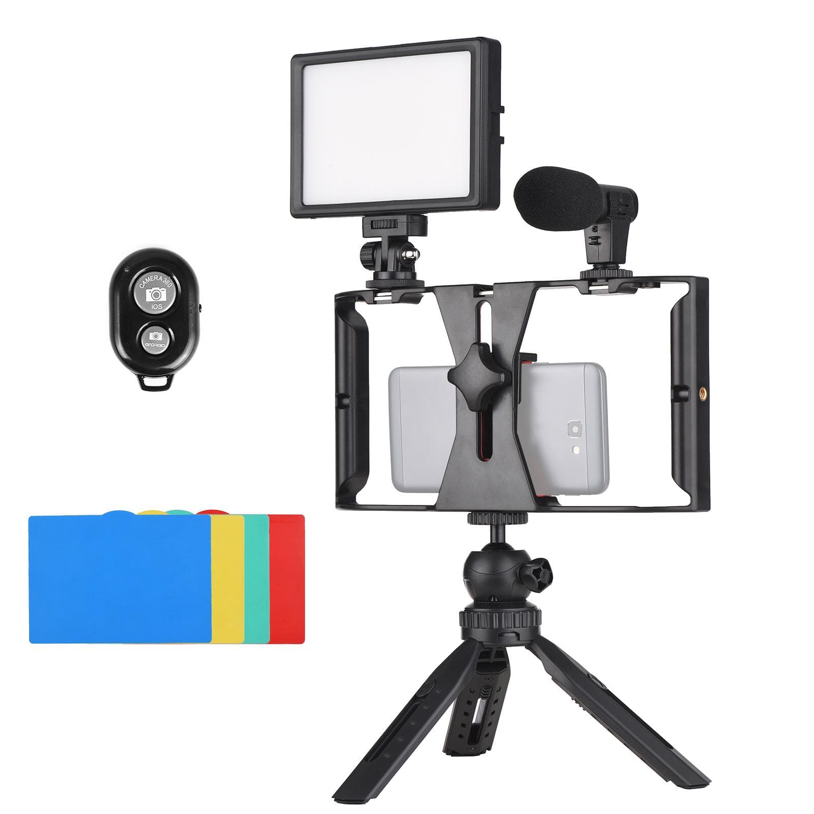 Andoer Smartphone Video Rig Vlog Kit Including Smartphone Cage with Phone Clamp 3 Cold Shoe Mounts black