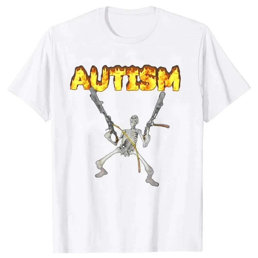 Retro Autism Skeleton Funny Men Women T-Shirt Neurodivergent Autism Awareness Support Graphic Tee Halloween Gifts Men Clothes S silver