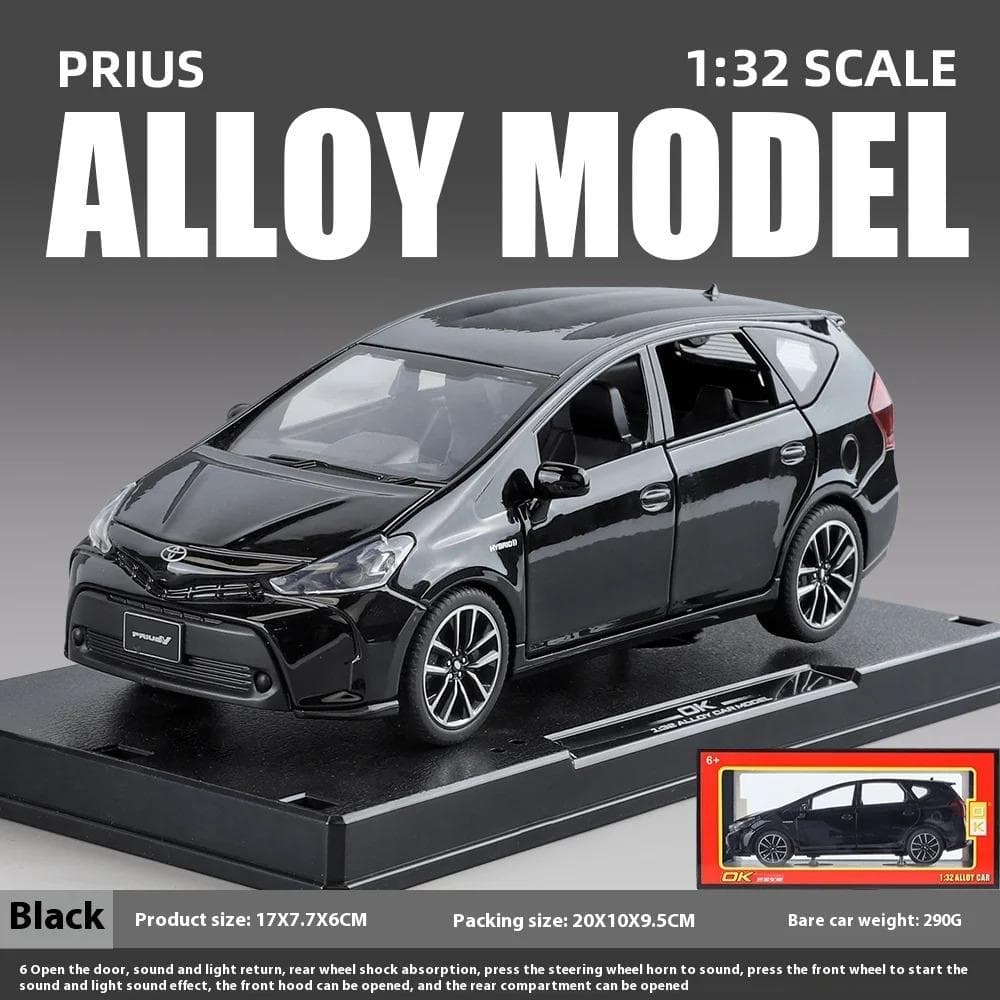 1/32 Scale Toyota Prius Alloy Car Model with Retro Pull-Back Action, Fun Toy for Kids, Educational Display Item, Ideal Gift for Car Ent black