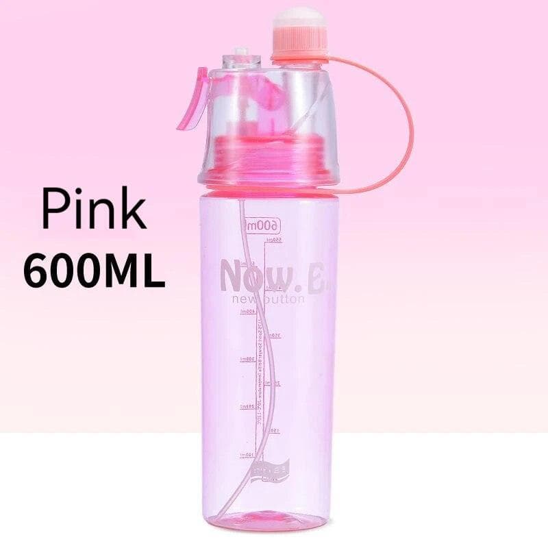 600ml Spray Cold Water Bottle Sublimation Mist Water Bottle Reusable Gym Sports Plastic Bottle with Spray Summer 600ML pink