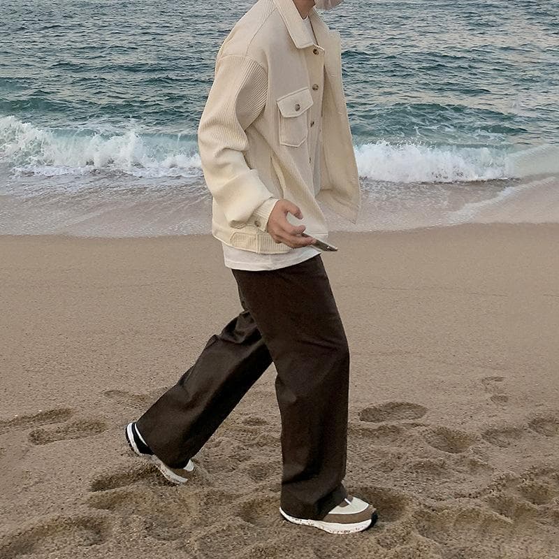 Corduroy Casual Jacket Spring and Autumn New Korean Style Trendy Men's Jacket Versatile Work Clothes 2XL beige