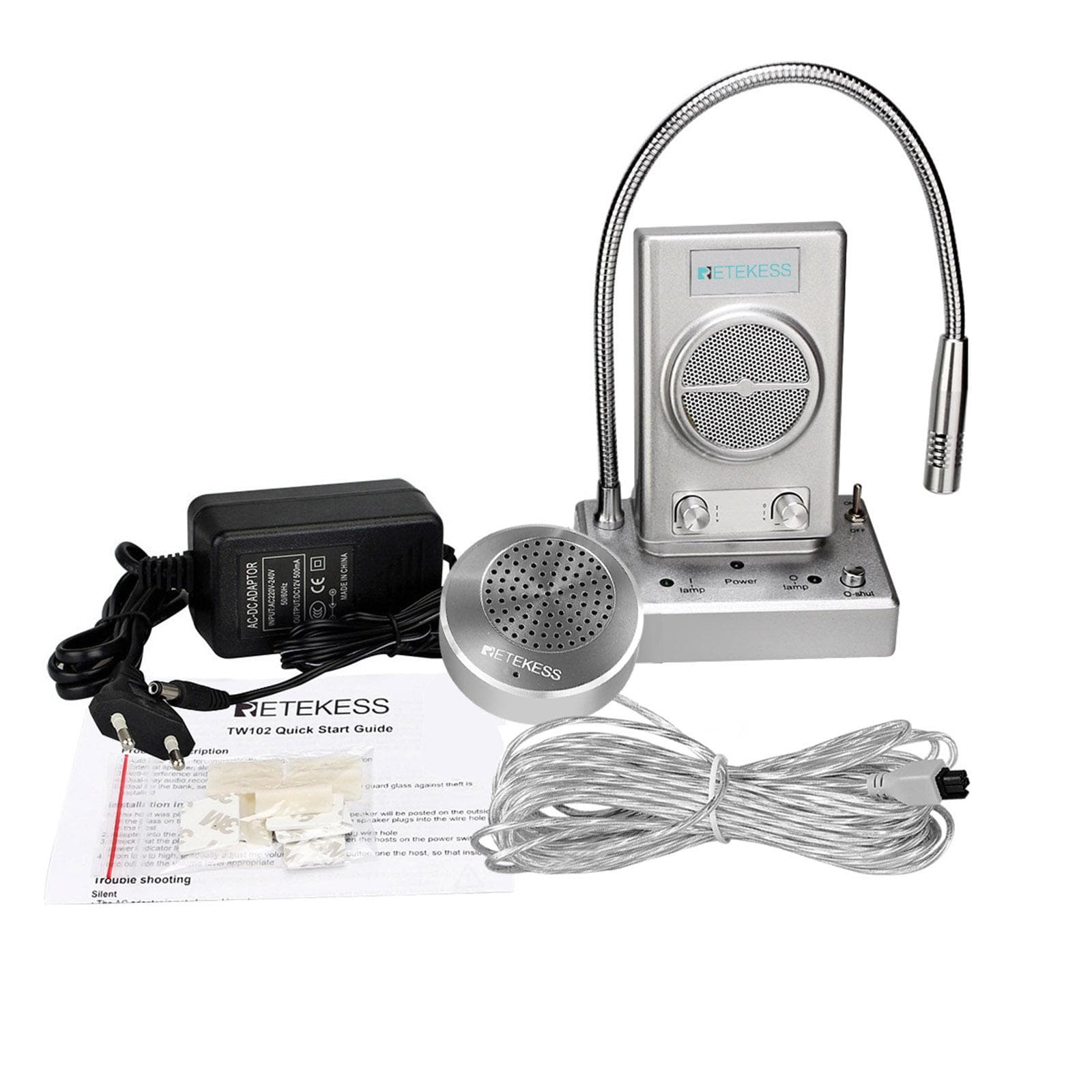 Retekess TW102 Window Intercom System for Business Microphone Intercom Speaker for Bank Counter US Plug silver