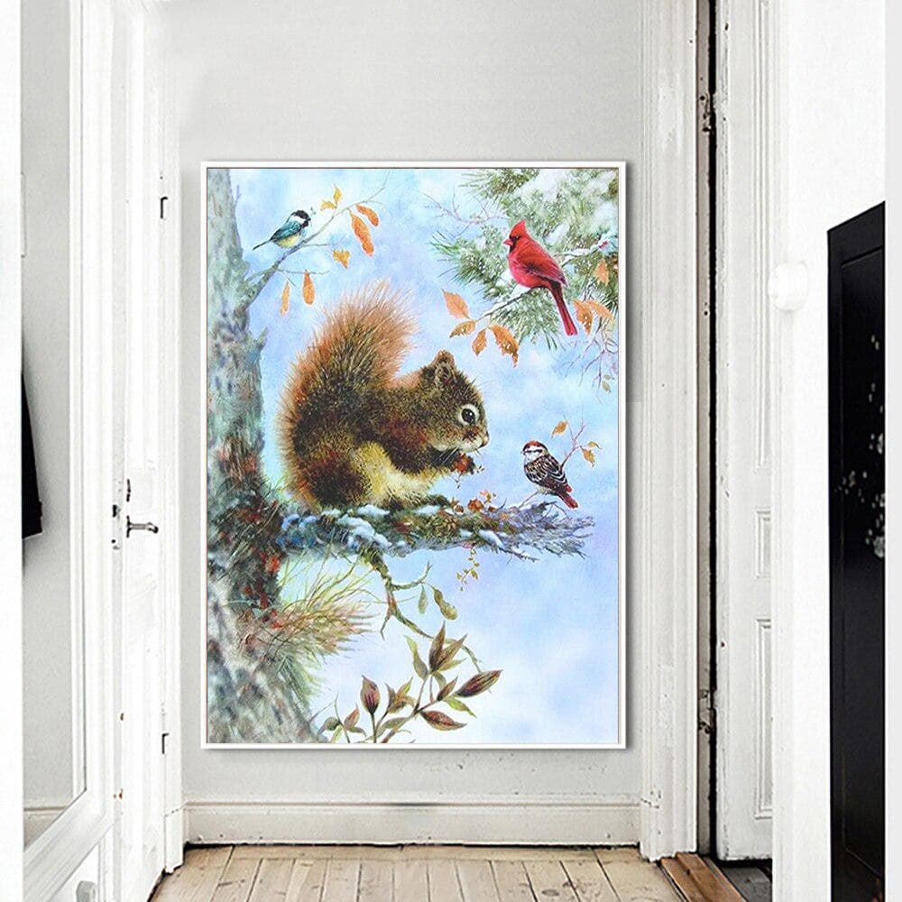 Diamond Painting Cross Stitch Diamond Home Decor Squirrels & Birds Rhinestone Diamond Embroidery 20X30CM