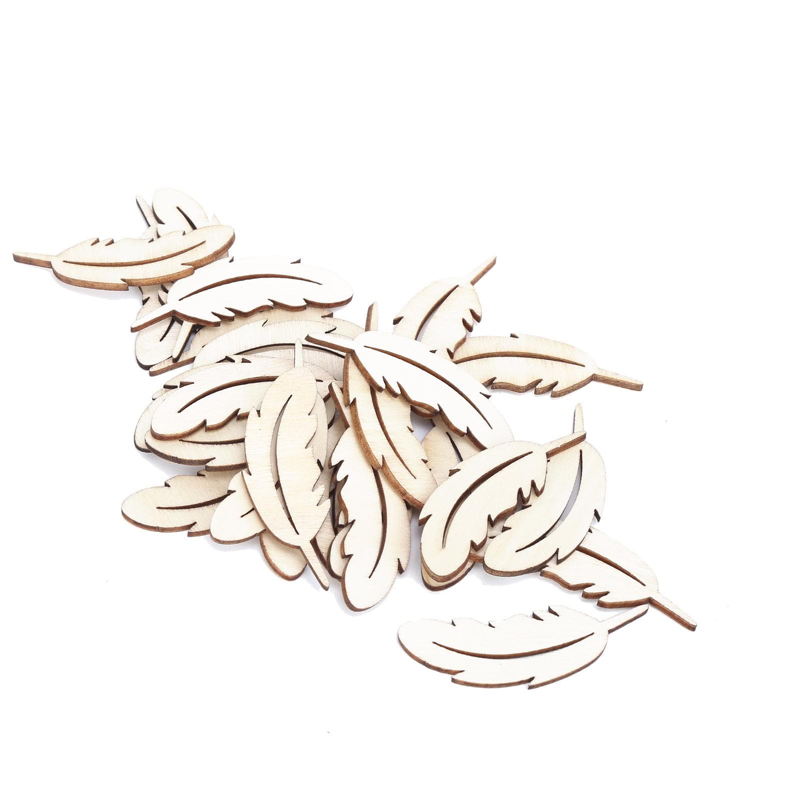 25Pcs Wood Slices Cute Feather Shaped Unfinished Chips Wooden Crafts for Decoration