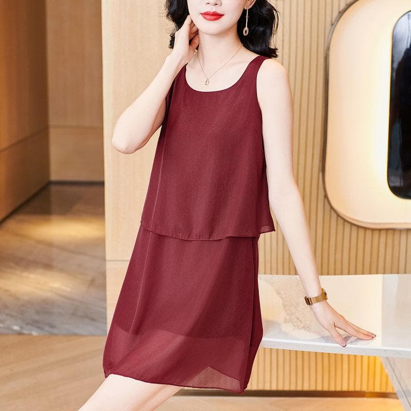 Korean New Sleeveless Fake Two-piece Vest Skirt Loose Temperament Medium Length Thin Off-shoulder Black Suspender Skirt 4XL